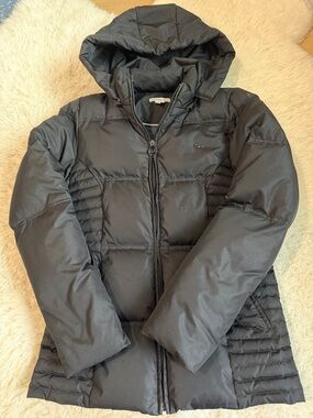 Lacoste Womens Black Quilted Puffer Jacket with Hood XS